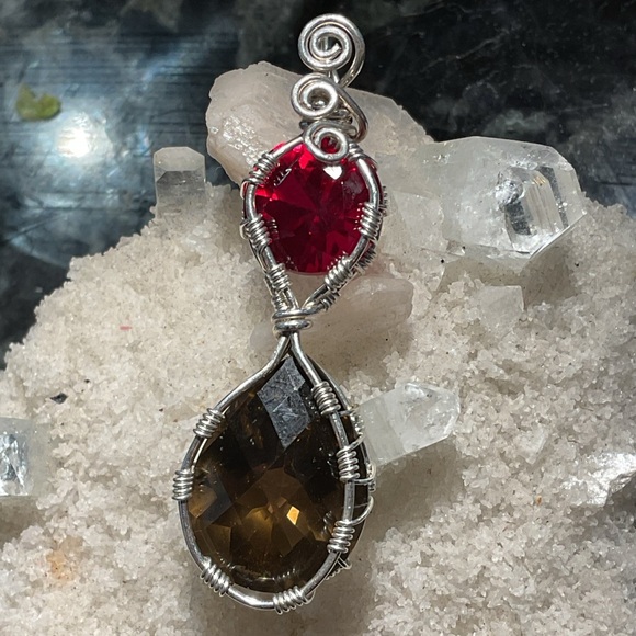 Jewelry - Smokey Quartz and Ruby .925 Silver Pendant